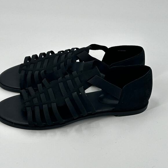 NWOT Eileen Fisher Rato Honey Leather Sandals 7.5 Flats Fisherman Black Travel - Picture 5 of 7